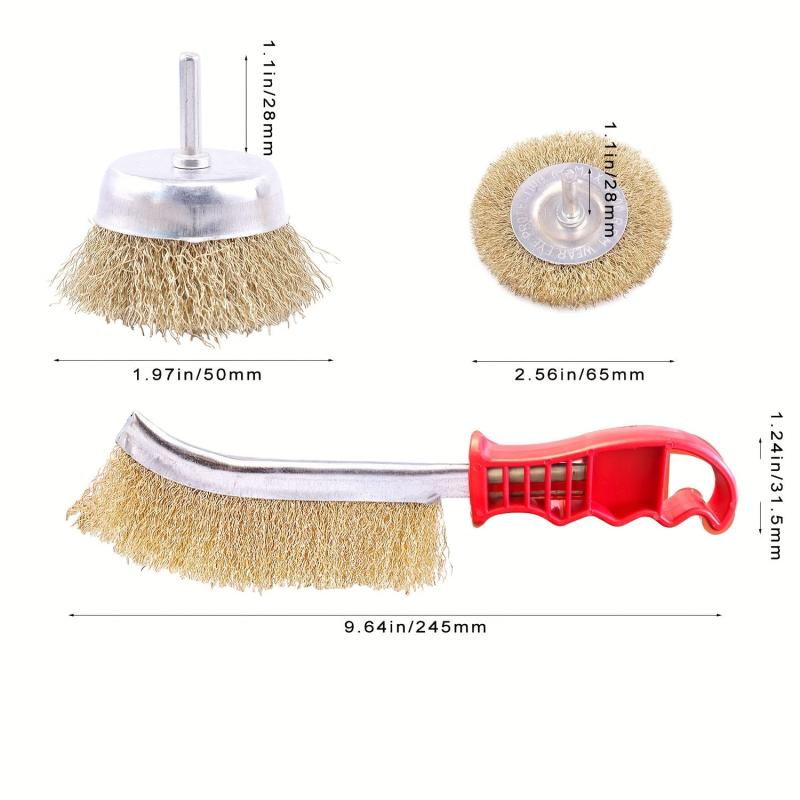 8pcs Brass Coated Wire Wheel Brush Set for Rust Removal and Surface Scrubbing