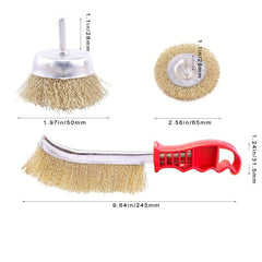 8pcs Brass Coated Wire Wheel Brush Set for Rust Removal and Surface Scrubbing