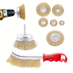 8pcs Brass Coated Wire Wheel Brush Set for Rust Removal and Surface Scrubbing