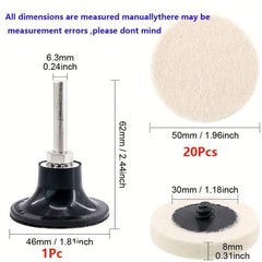 21pcs 5.08cm Wool Fabric Buffing Pads with Disc Pad Holder
