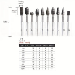 10pcs Carbide Burr Set 1/8 Shank Tungsten Steel for Wood Metal Car
