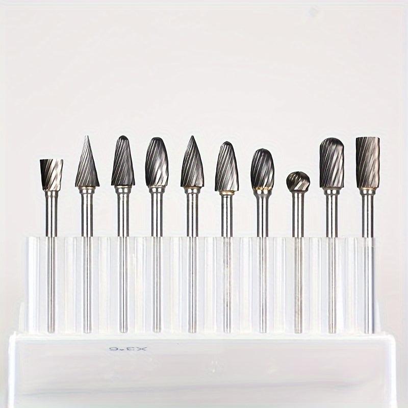 10pcs Carbide Burr Set 1/8 Shank Tungsten Steel for Wood Metal Car