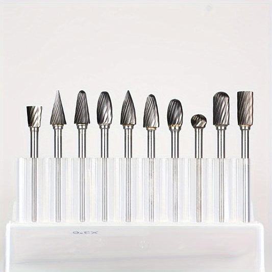 10pcs Carbide Burr Set 1/8 Shank Tungsten Steel for Wood Metal Car