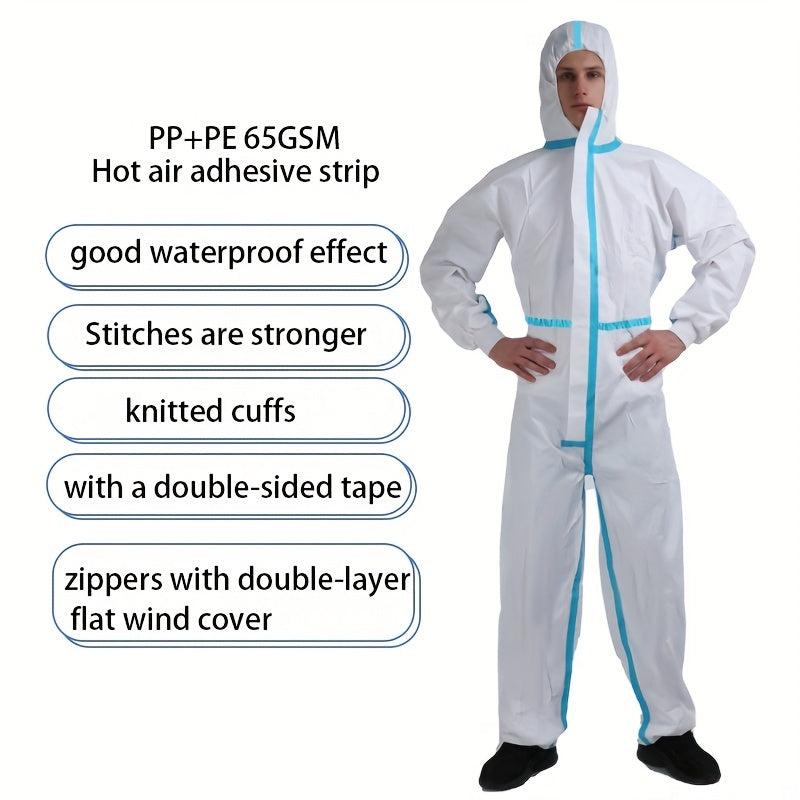 Disposable Microporous Protective Clothing Hood Overalls 65GSM Waterproof