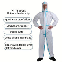 Disposable Microporous Protective Clothing Hood Overalls 65GSM Waterproof