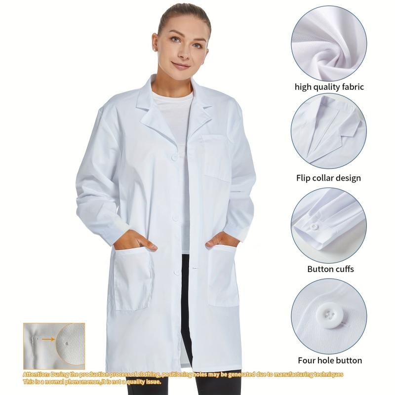 Unisex Lab Coat Long Sleeve Cotton Professional Lab Coat