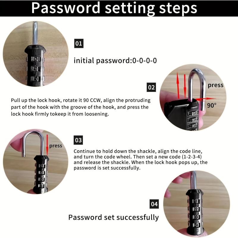 2pcs Resettable 4 Digit Combo Padlocks for Locker Backpack Toolbox