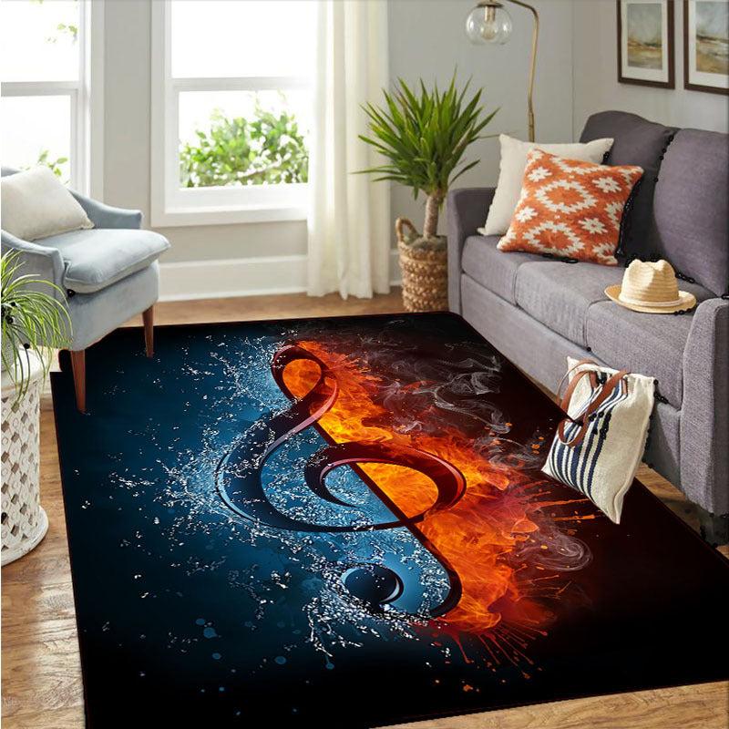 Painted Music Elements Water And Fire Note Carpet