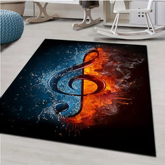 Painted Music Elements Water And Fire Note Carpet