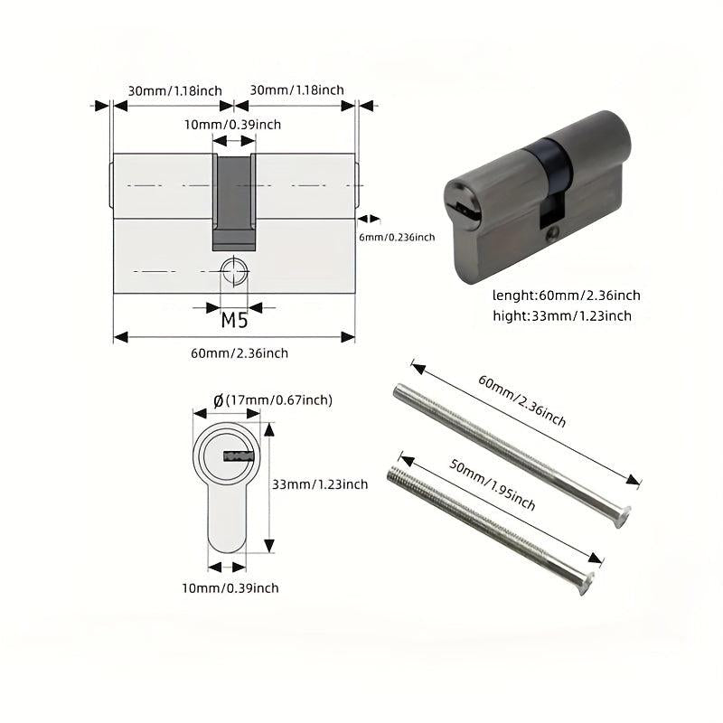 Large Zinc Alloy Lock Cylinder with 3 Keys - 60mm Double Opening