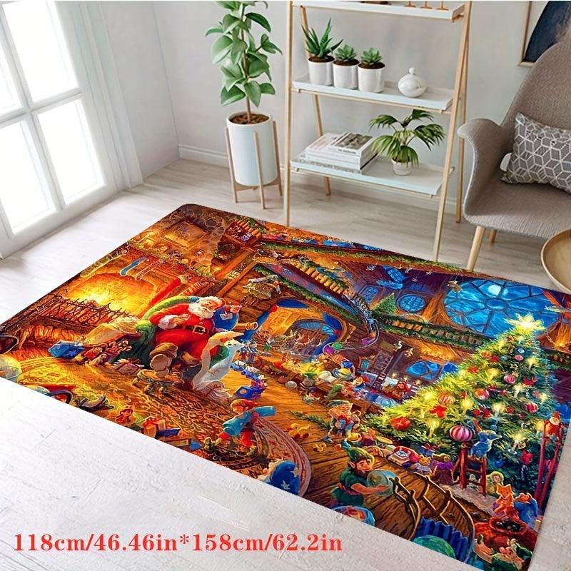 Santa Claus Christmas Tree 3D Printing Modern Non-slip Area Carpet
