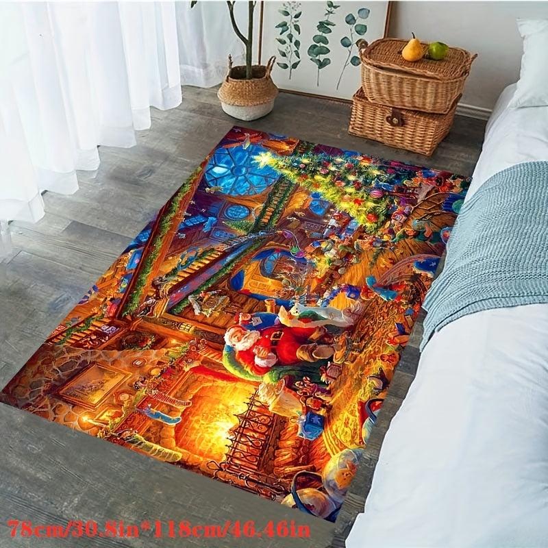 Santa Claus Christmas Tree 3D Printing Modern Non-slip Area Carpet