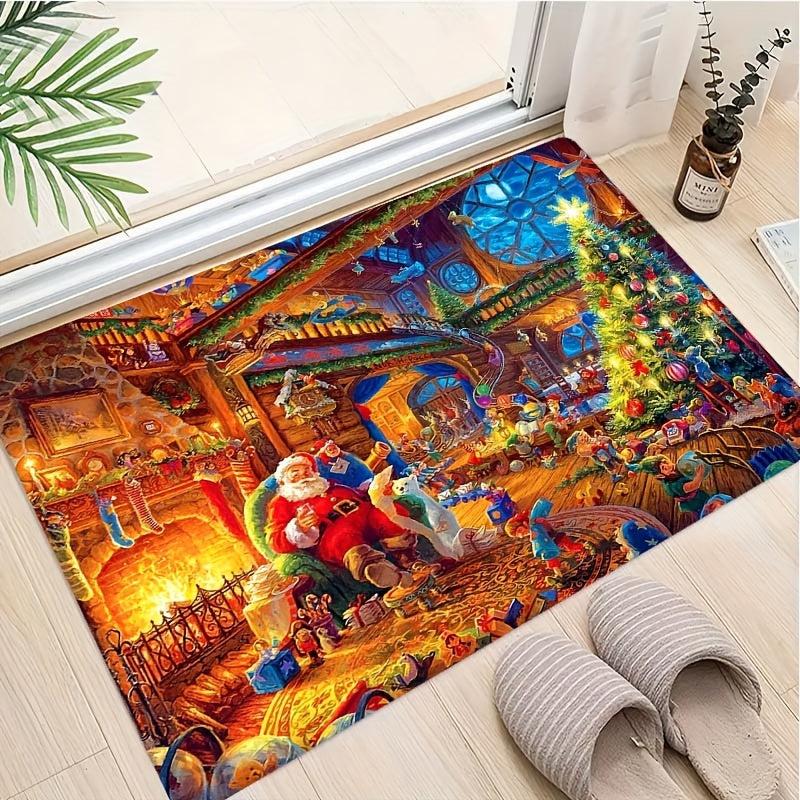 Santa Claus Christmas Tree 3D Printing Modern Non-slip Area Carpet