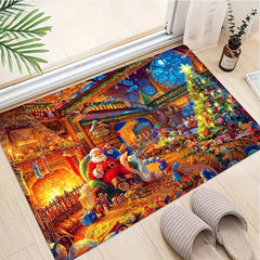 Santa Claus Christmas Tree 3D Printing Modern Non-slip Area Carpet