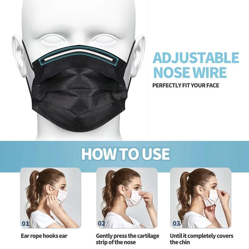 100 Pack Disposable Face Masks 3 Ply Breathable Comfortable Nose Mouth Coverings