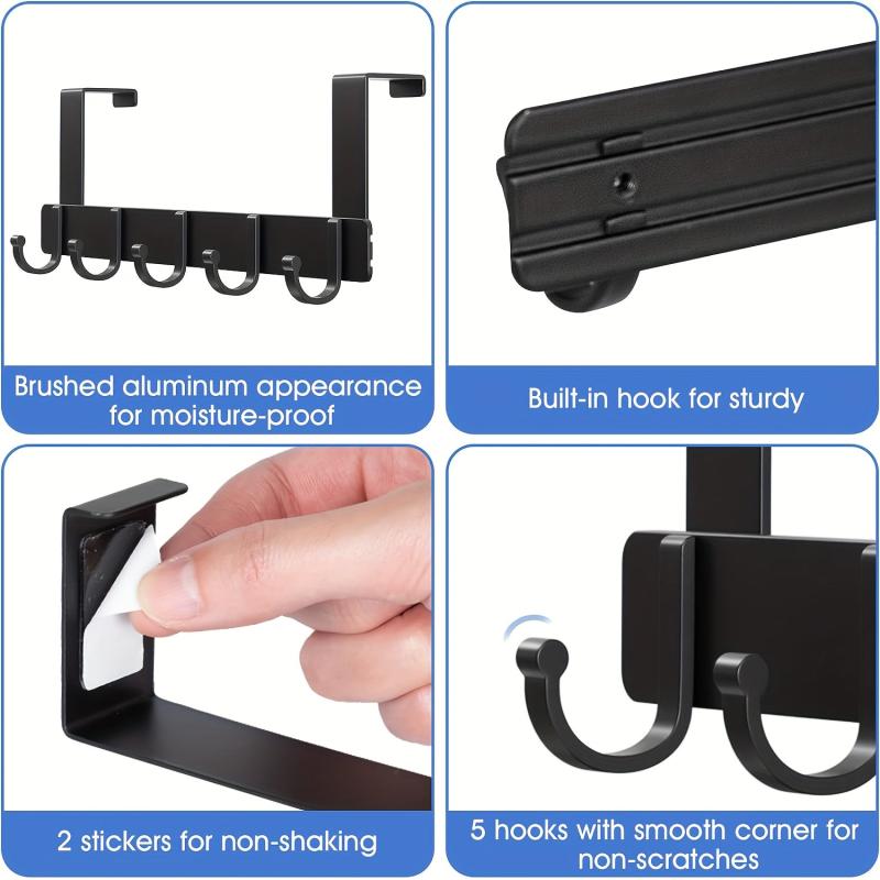 5-Hook Over-the-Door Hanger for Clothes Towels Coats Bags