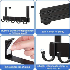 5-Hook Over-the-Door Hanger for Clothes Towels Coats Bags