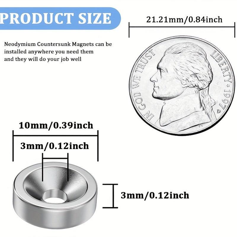 30pcs 10x3mm Neodymium Magnets w/ Holes 3mm - Heavy Duty Countersunk Magnets