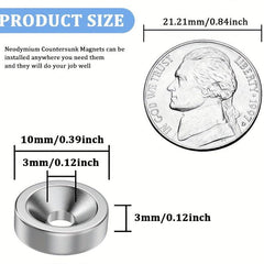 30pcs 10x3mm Neodymium Magnets w/ Holes 3mm - Heavy Duty Countersunk Magnets