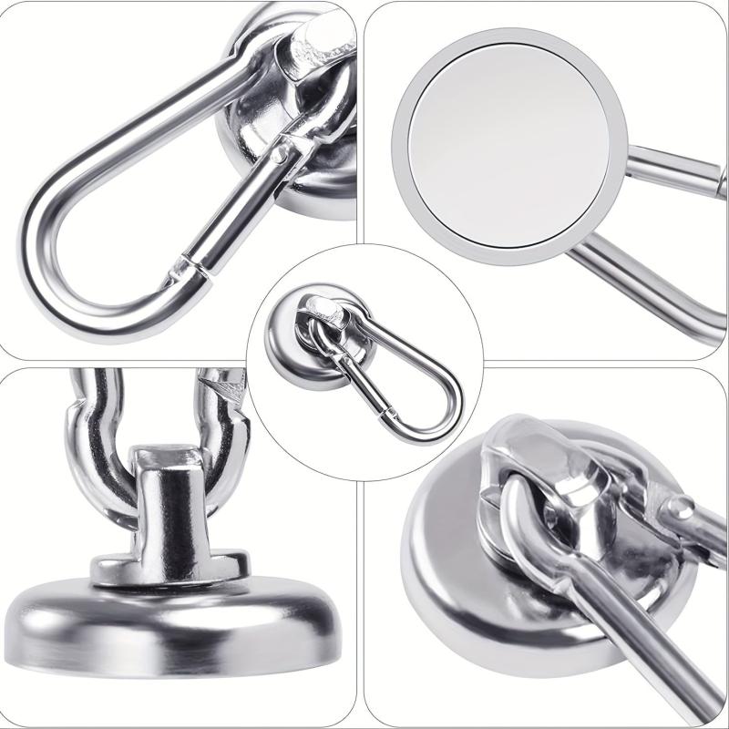 4pcs Silvery Magnetic Hooks 22KG 50LBS with Swiveling Carabiner