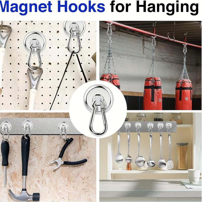 4pcs Silvery Magnetic Hooks 22KG 50LBS with Swiveling Carabiner