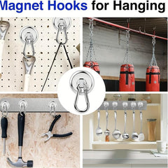 4pcs Silvery Magnetic Hooks 22KG 50LBS with Swiveling Carabiner