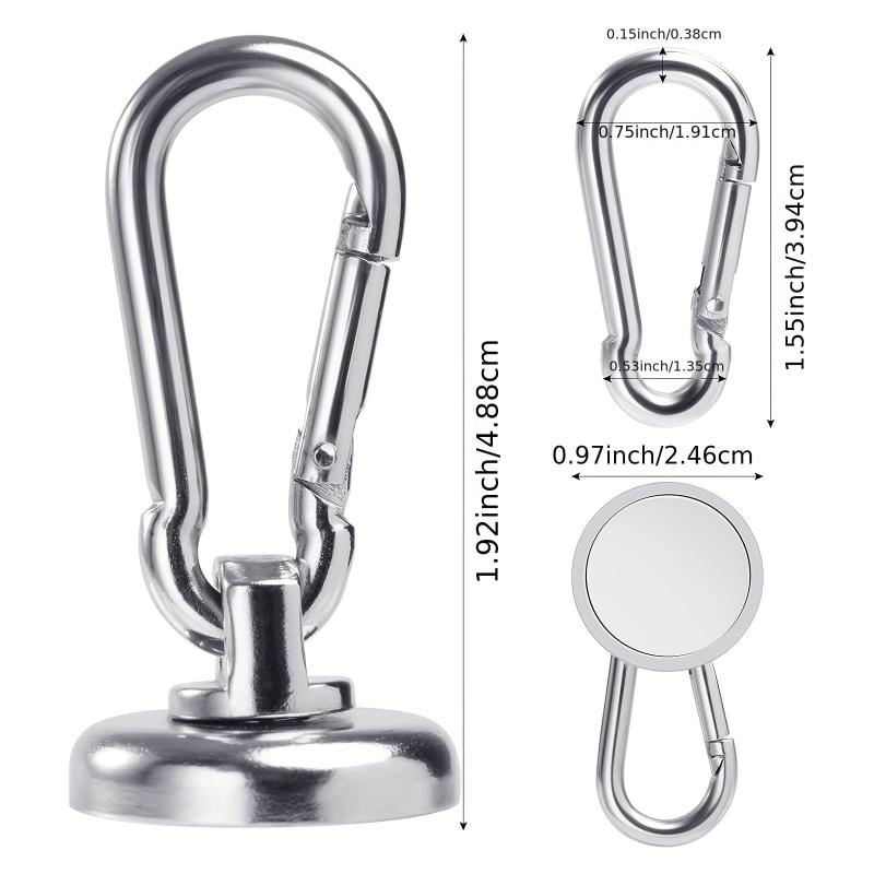 4pcs Silvery Magnetic Hooks 22KG 50LBS with Swiveling Carabiner