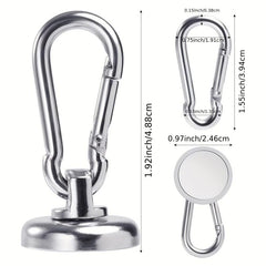 4pcs Silvery Magnetic Hooks 22KG 50LBS with Swiveling Carabiner