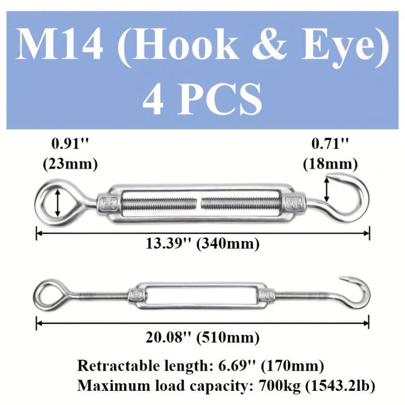 304 Stainless Steel Eye & Hook Turnbuckle M4 M12 Heavy Duty Wire Rope Tension
