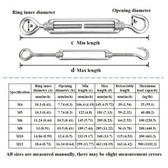 304 Stainless Steel Eye & Hook Turnbuckle M4 M12 Heavy Duty Wire Rope Tension
