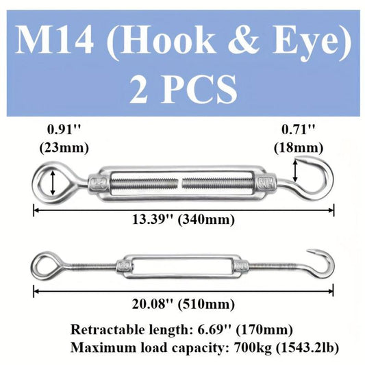 304 Stainless Steel Eye & Hook Turnbuckle M4 M12 Heavy Duty Wire Rope Tension