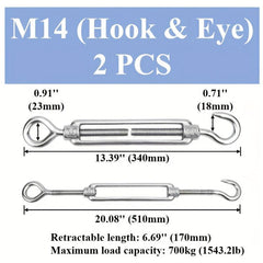 304 Stainless Steel Eye & Hook Turnbuckle M4 M12 Heavy Duty Wire Rope Tension