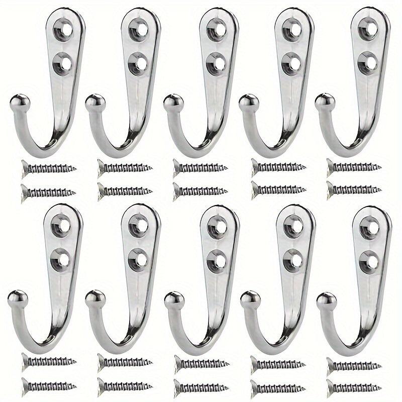 10pcs Stainless Steel Heavy Duty Wall Hooks For Towels And Clothes