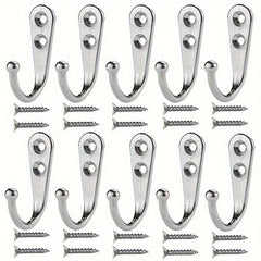 10pcs Stainless Steel Heavy Duty Wall Hooks For Towels And Clothes