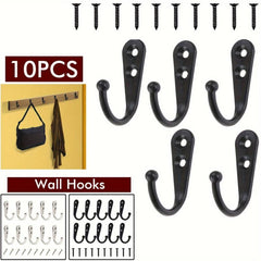10pcs Stainless Steel Heavy Duty Wall Hooks For Towels And Clothes