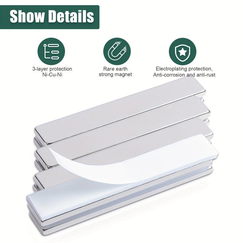 6pcs Neodymium Bar Magnets Double Sided Adhesive 60x10x3mm