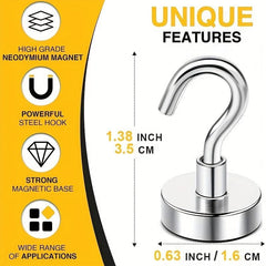 12pcs Silver Magnetic Hooks 25 Lb Capacity Extra Strong & Removable