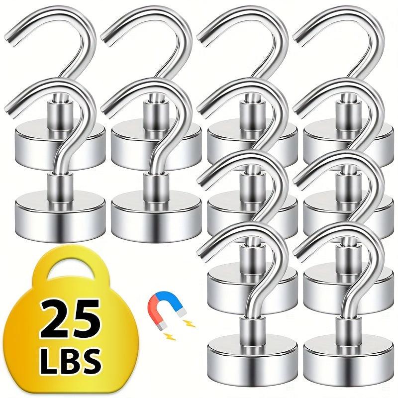 12pcs Silver Magnetic Hooks 25 Lb Capacity Extra Strong & Removable