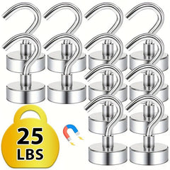 12pcs Silver Magnetic Hooks 25 Lb Capacity Extra Strong & Removable