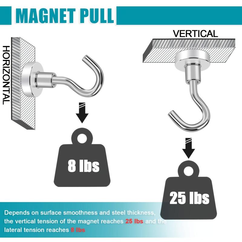 12pcs Silver Magnetic Hooks 25 Lb Capacity Extra Strong & Removable