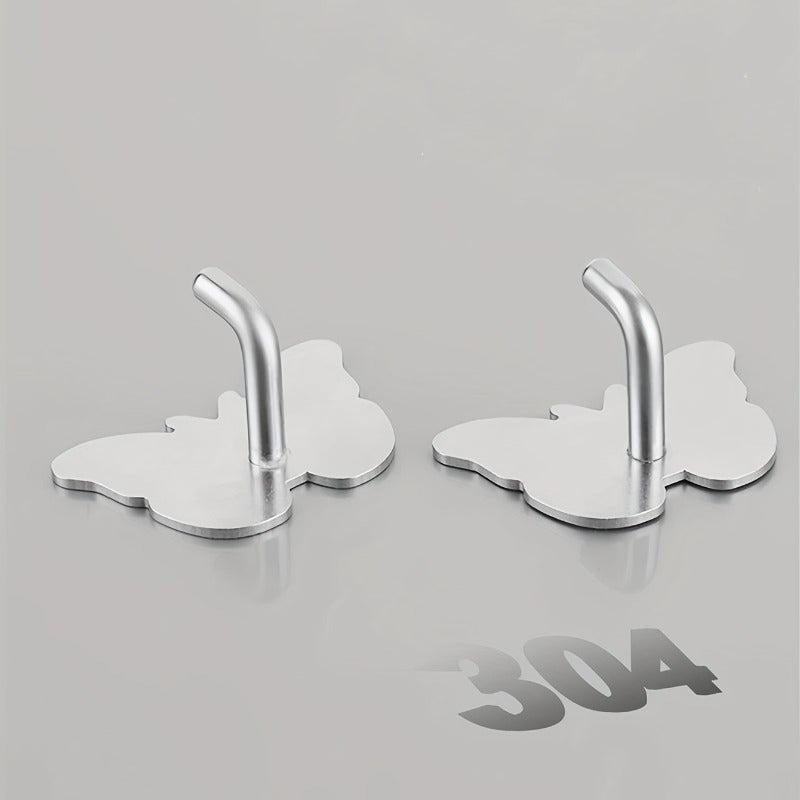 Multifunctional Silver Butterfly Hook Punch Coat Holder Bathroom Towel Hook