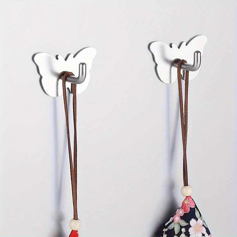 Multifunctional Silver Butterfly Hook Punch Coat Holder Bathroom Towel Hook
