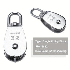 2pcs M32 Single Pulley Roller 551Ibs Stainless Steel