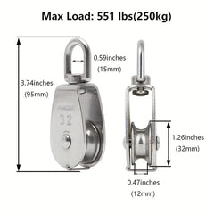 2pcs M32 Single Pulley Roller 551Ibs Stainless Steel