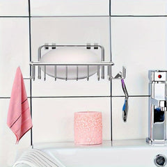 Stainless Steel Soap Dish Holder with 4 Hooks - Bathroom Shower Adhesive