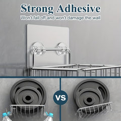 Stainless Steel Soap Dish Holder with 4 Hooks - Bathroom Shower Adhesive
