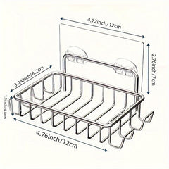 Stainless Steel Soap Dish Holder with 4 Hooks - Bathroom Shower Adhesive