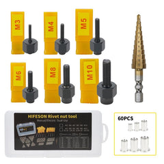68pcs Rivet Gun Rivnut Tool Iron Nut Steel Material Thread Pull Bit Riveting Nut