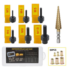 68pcs Rivet Gun Rivnut Tool Iron Nut Steel Material Thread Pull Bit Riveting Nut