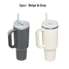2pcs 40oz Travel Mug w/ Straw & Lid Stainless Steel for Office Use